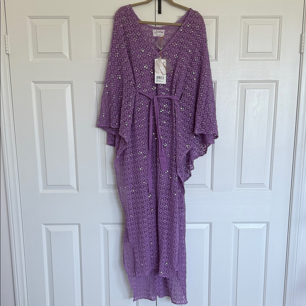 Chic Purple Caftan Maxi Dress with Sequins
